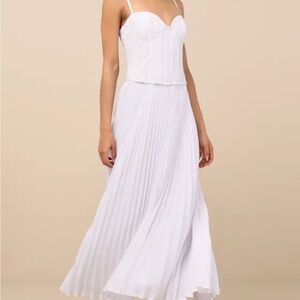 Lulu's White Pleated Maxi Dress
